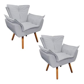 Kit 02 Poltronas Opala Corino Pés Palito Castanho Cinza