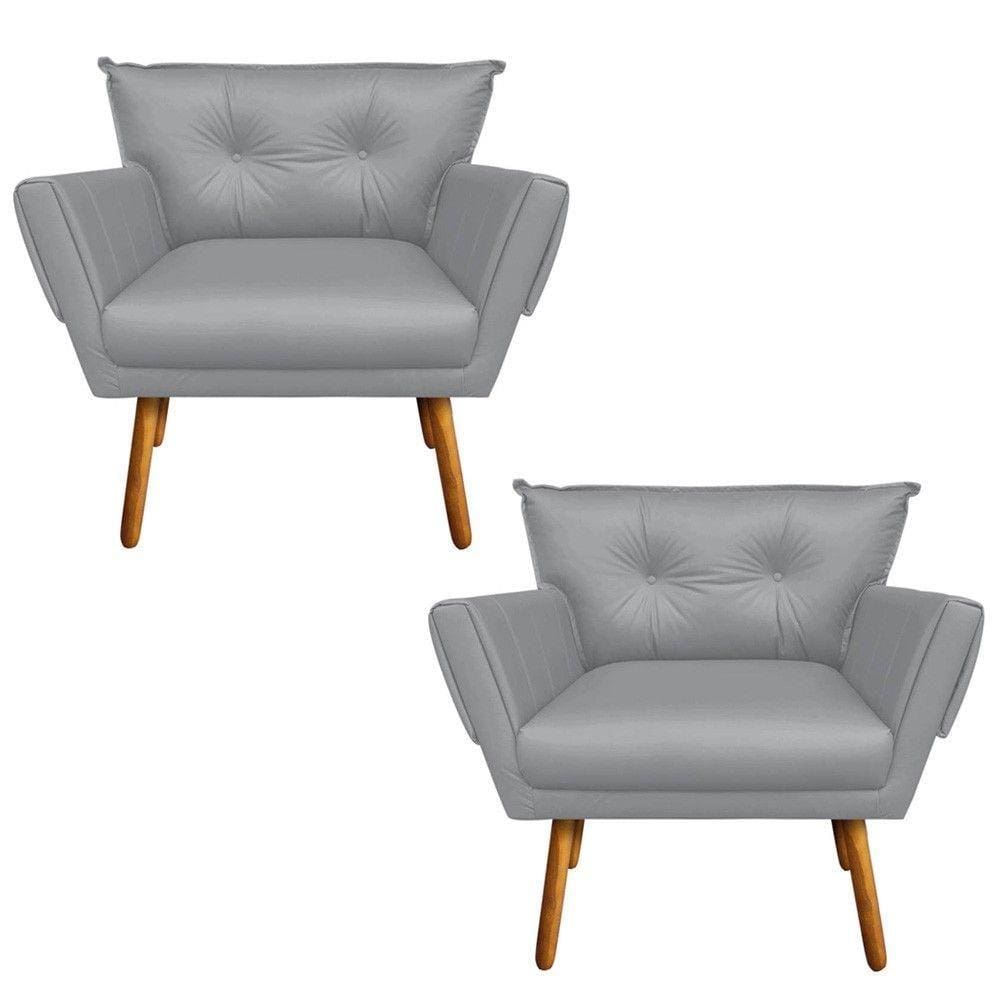 Kit 02 Poltronas Anitta Corino Castanho Cinza