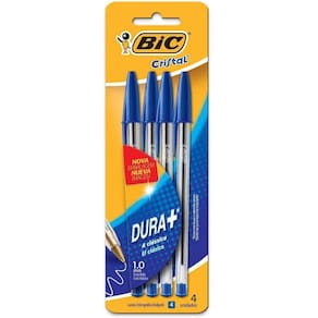 Kit Com 4 Canetas Azul Esferográfica Bic Cristal Clássica