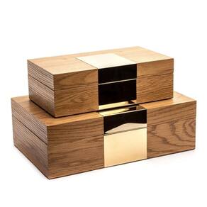 Conjunto 2 Caixas de Madeira com Detalhe em Metal Dourado FR0078 BTC