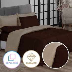 Kit Edredom Casal Queen 220x220cm + Jogo de Lençol 06 Peças Aconchego Dupla Face Casa Dona