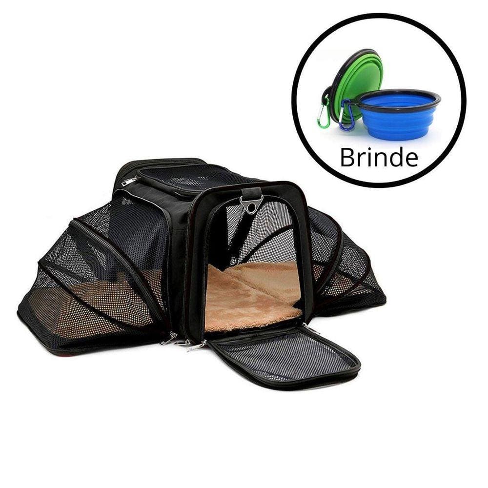 Bolsa Pet Expansível Transporte Avião Viagem Preto + Comedouro