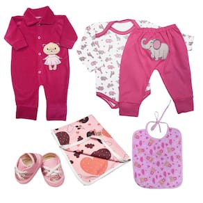 Kit Bebê 6 Pças Conjunto Body Mijão Macacão Cueiro e Babador