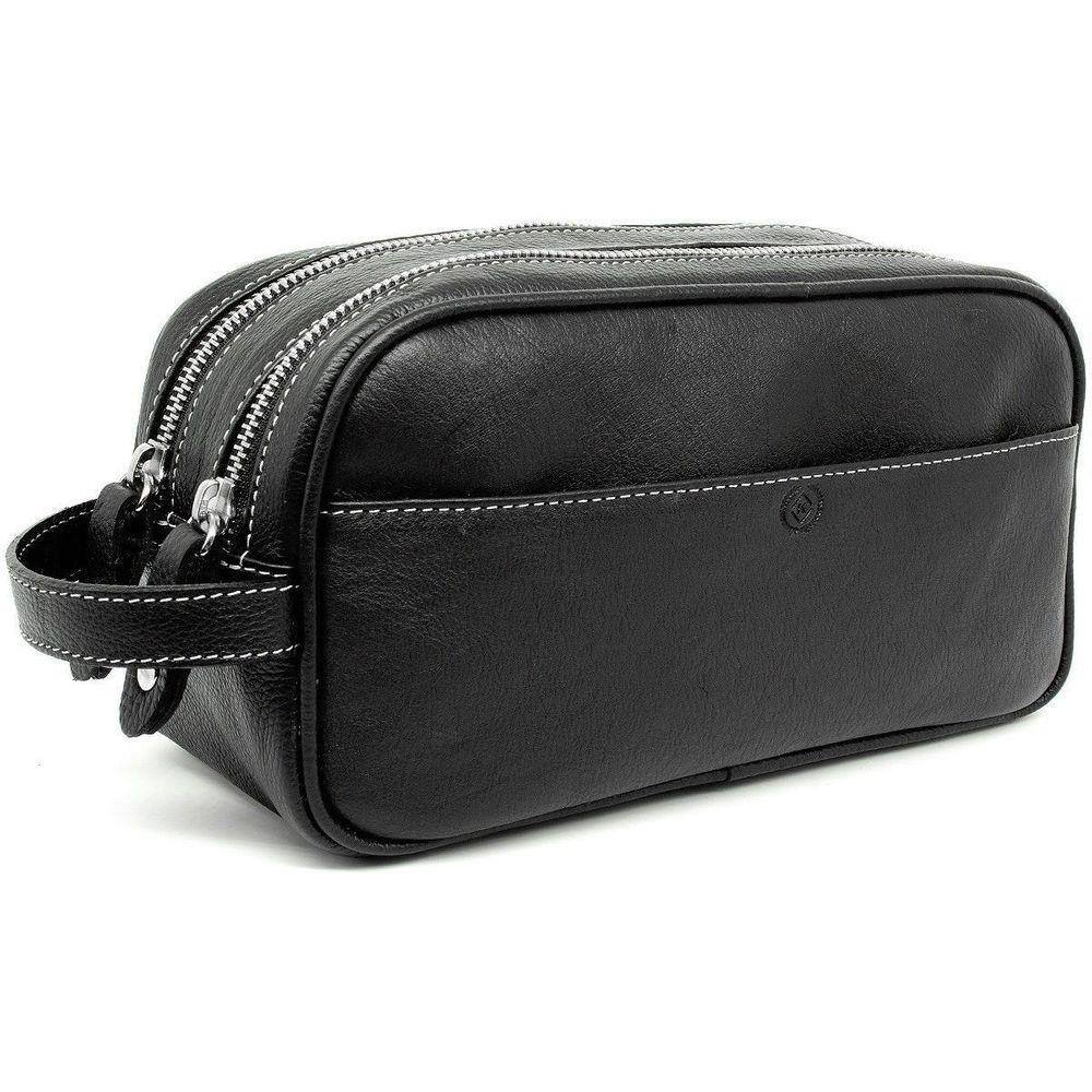 black leather toiletry bolsa