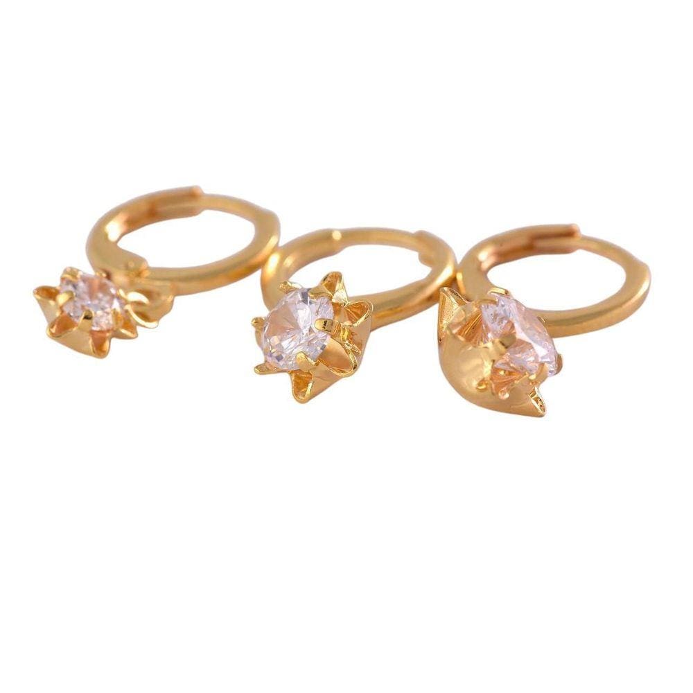 Trio Argolinha Estrelinha De Zirconia Folheado Em Ouro 18k