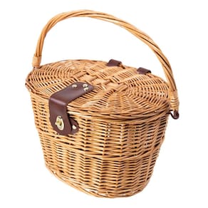 Cesta Vime com Tampa Retrô Guidão de Bicicleta Compras Engate Rápido Mitsu
