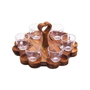 Kit 6 Xícaras 65Ml Com Pires E Suporte De Madeira Coração