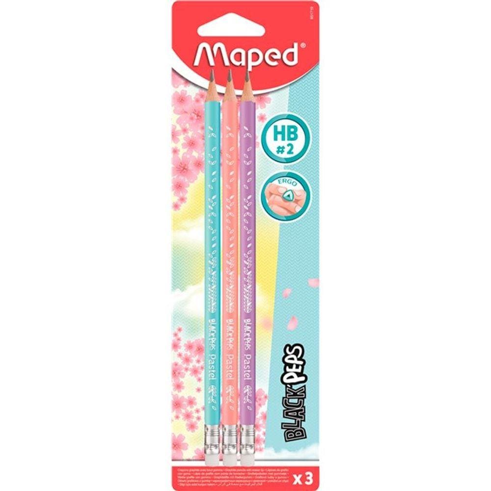 Lápis Grafite C/ Borracha Pastel HB com 3 Unidades - Maped