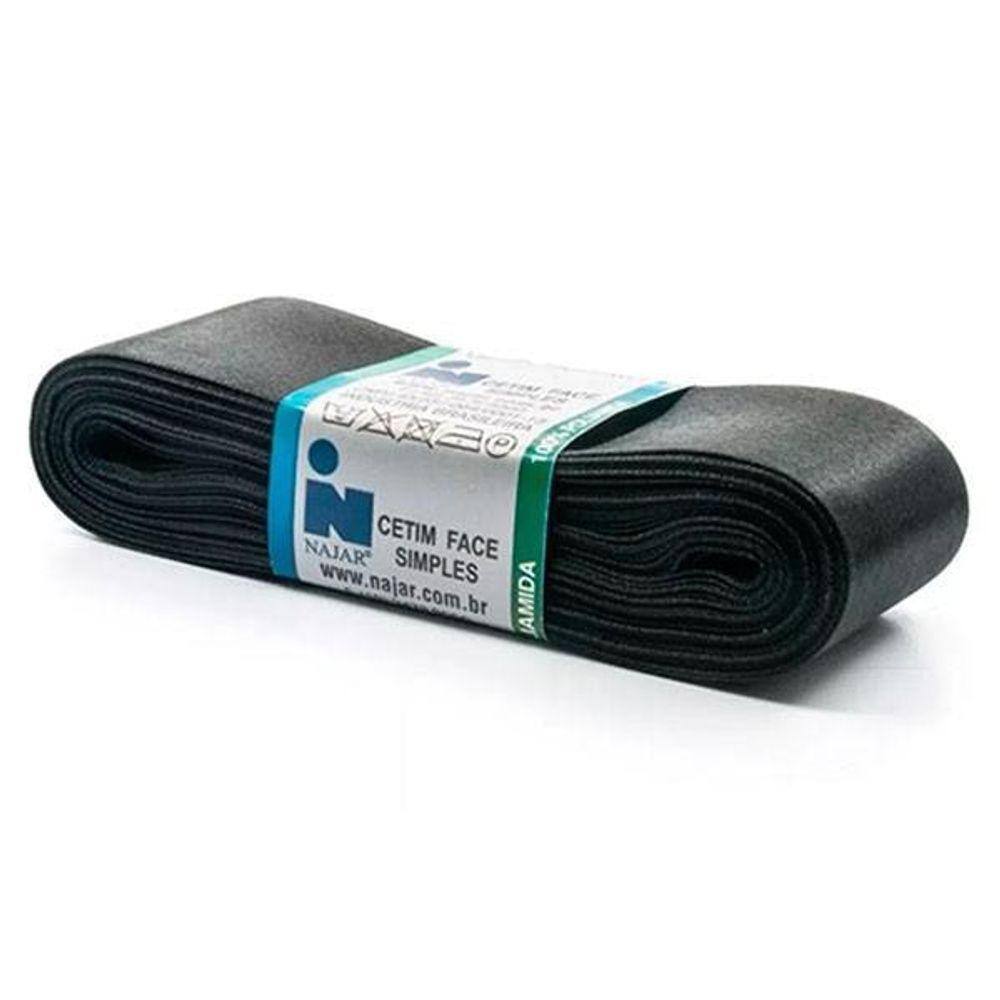 Fita De Cetim Face Simples 40/05 22Mm X 10 Metros Preto