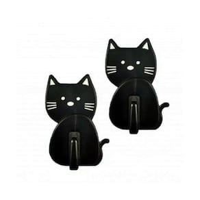 Kit 2 Ganchos Adesivo de Parede Gato Gatinho Preto