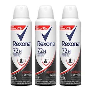 Kit com 3 Desodorantes Antitranspirantes Aerosol Feminino Rexona Antibacterial + Invisible 150ml