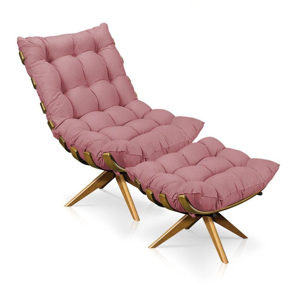 Kit 01 Poltrona e 01 Puff Giratório Costela Base