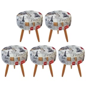 5 Puffs Decorativos Redondo Pé Palito Suede Paris Vermelho