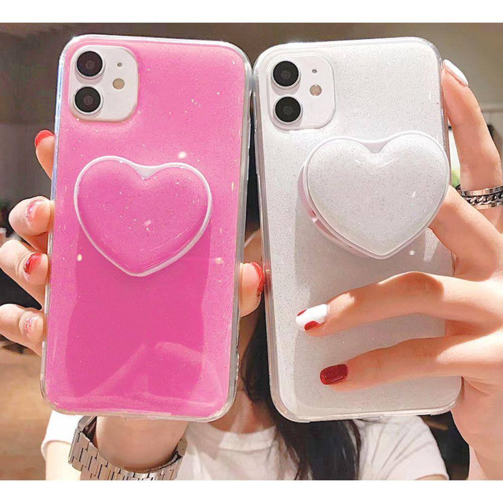 Capa Capinha iPhone7/8 PLUS / Silicone Premium Colorida Feminina Glitter  com Suporte Atras Pop Socket Coração - Branca Rosa | Casas Bahia