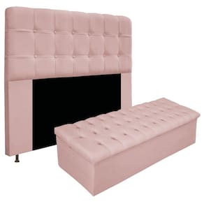 Kit Cabeceira Calçadeira Baú Estofada 140cm Casal Rosê