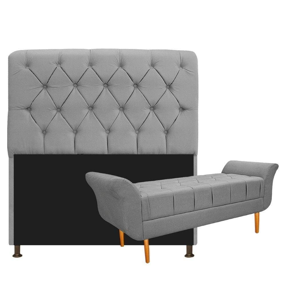 Kit Cabeceira Lady Recamier Ari 140cm Casal Cinza