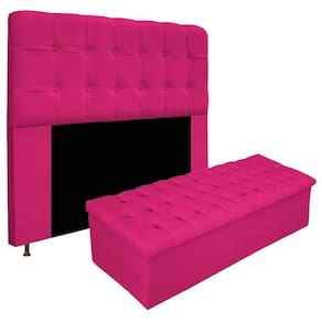 Kit Cabeceira Calçadeira Baú Estofada 195cm King Pink
