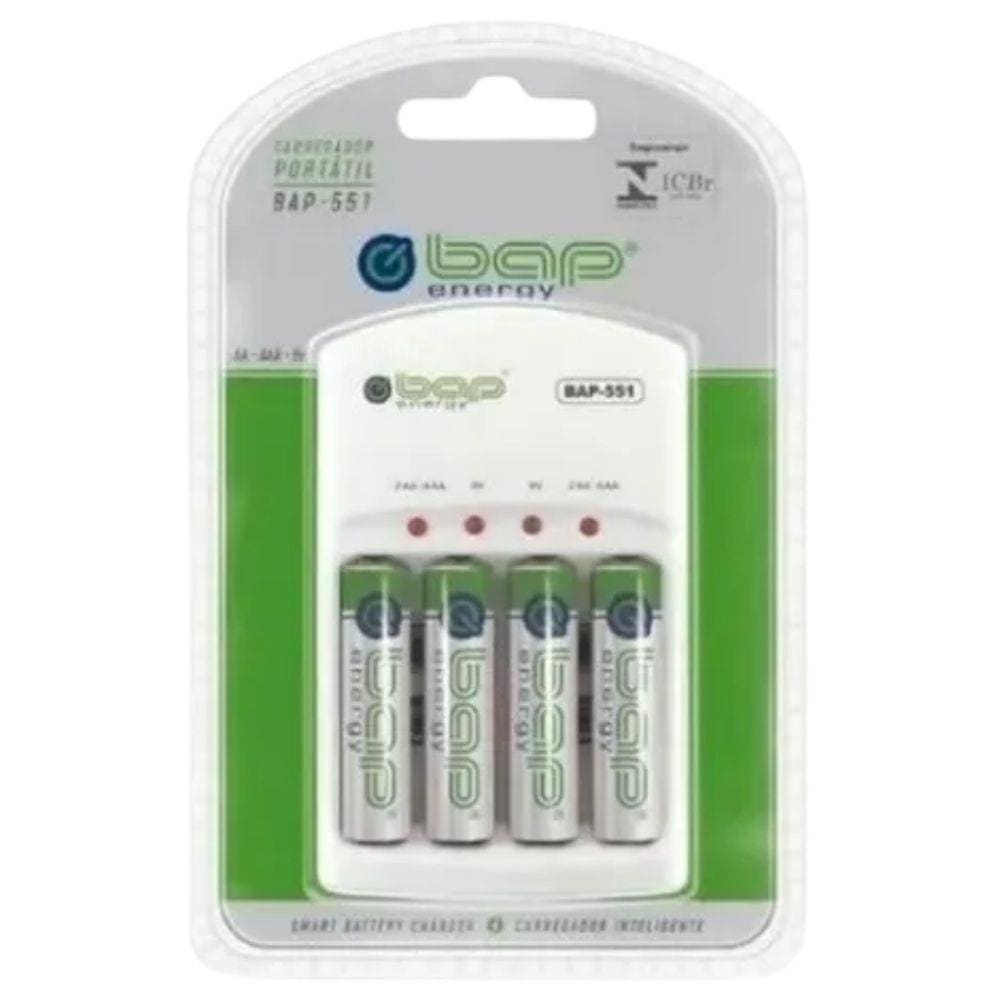 Carregador De Pilhas Com 4 Pilhas Bap Energy Bap-551