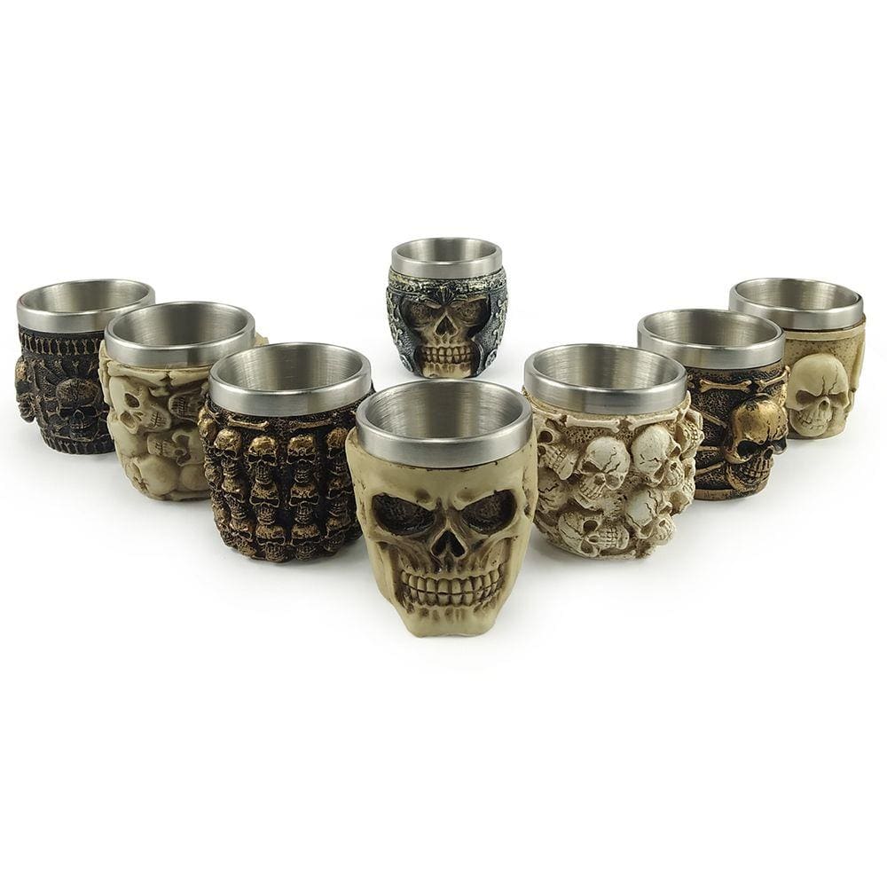 Coleção Copo De Shot Em Aço Inox e Resina Diversos Modelos Caveira Colecionável Tequila Whisky Vodka