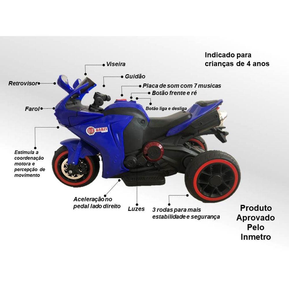 Mini Moto Elétrica Infantil Triciclo Elétrico BZ Cycle Preto com Músicas e  Luzes BARZI MOTORS : : Brinquedos e Jogos