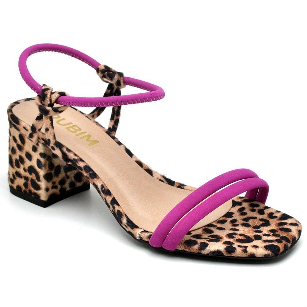 Sandália Casual Feminina Animal Print Salto Bloco Conforto