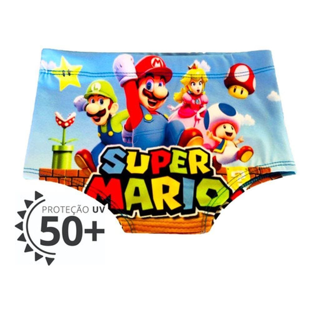 Sunga Infantil Menino Time Mario Praia Verão Piscina Prot Uv