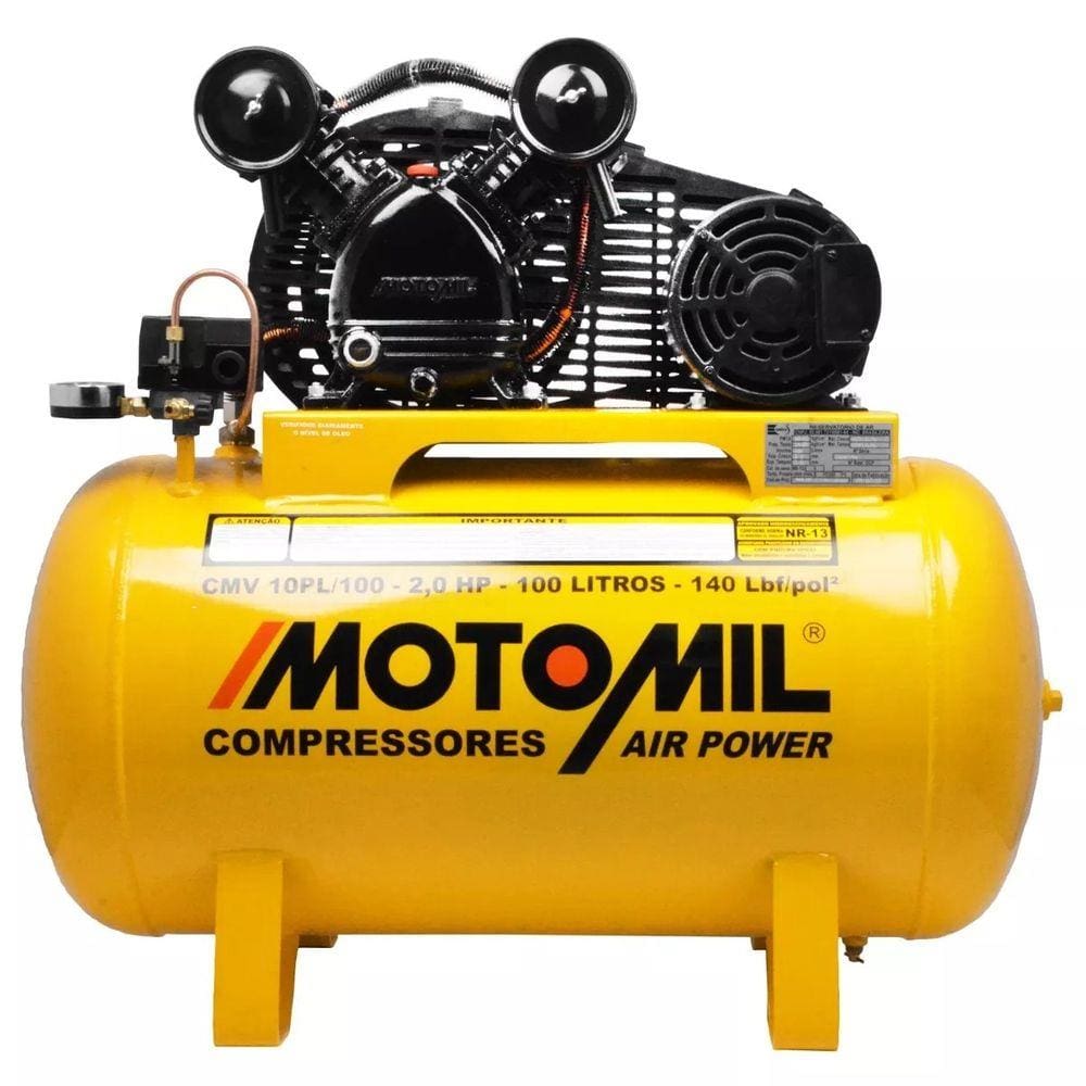 Compressor de Ar 2HP Monofásico Bivolt 140PSI 10 Pés CMV-10PL/100 Motomil