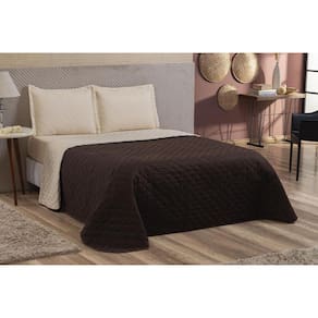 Colcha Casal Queen 4 Peças Com Fronha Matelado Tabaco/Cáqui