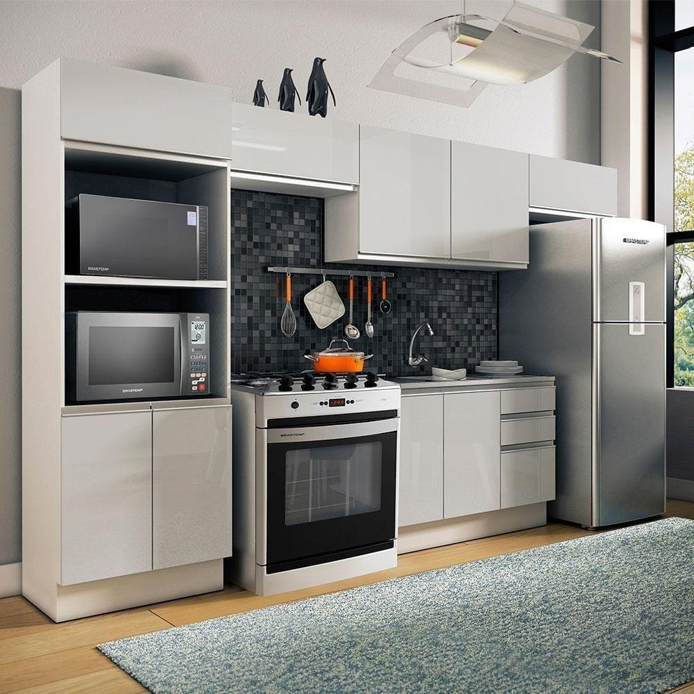 Armário Cozinha Acordes 100% Mdf com Balcão e Portas Branco