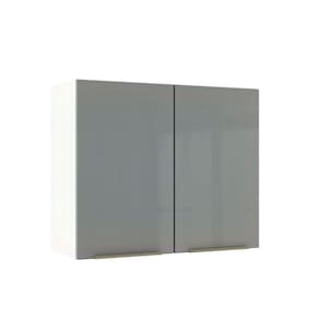 Armário Aéreo Madesa Lux 80cm 2 Portas Branco Cinza