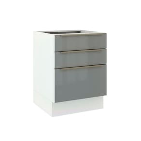 Balcão Madesa Lux 60cm 3 Gavetas Branco Cinza