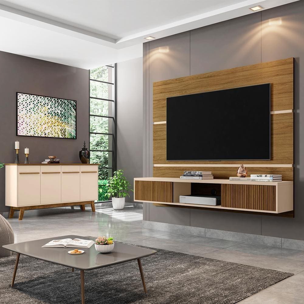 Painel Ambar Tv 65” Buffet Opala Cinamomo Off White Ripa