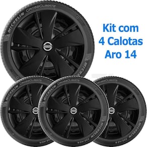 4X Calota Nissan March Livina Aro 14 Preto Emblema 451Ar