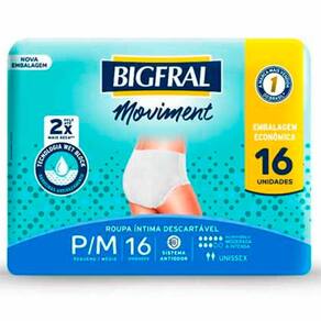 Roupa Íntima Bigfral Moviment Unissex P/M 16 Unidades