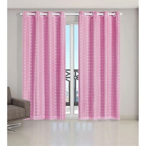 Cortina Voil Xadrez Com Forro Blackout 6,00 X 2,80 Rosa