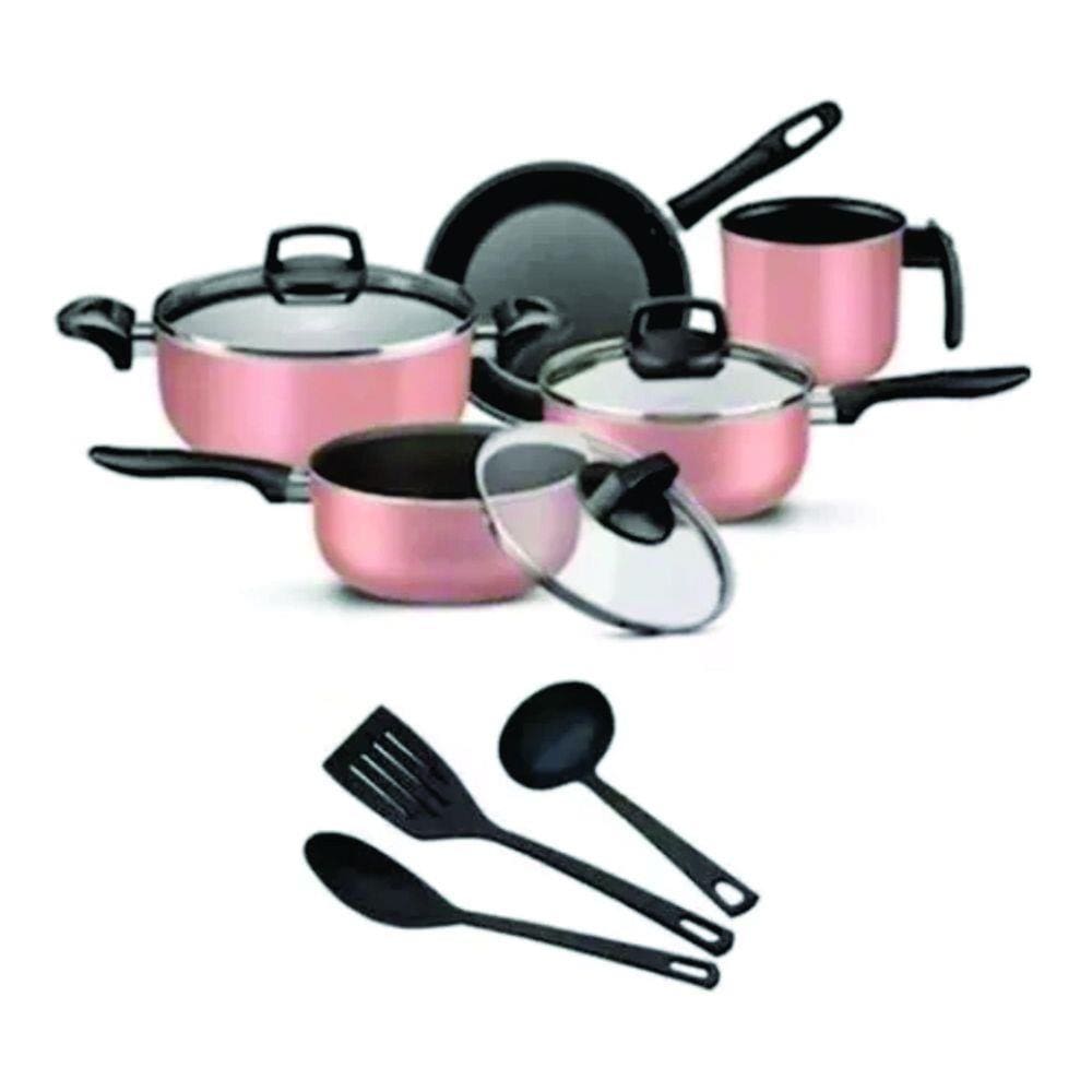 Jogo De Panelas 08 Peças Rosa Antiaderente Elegan