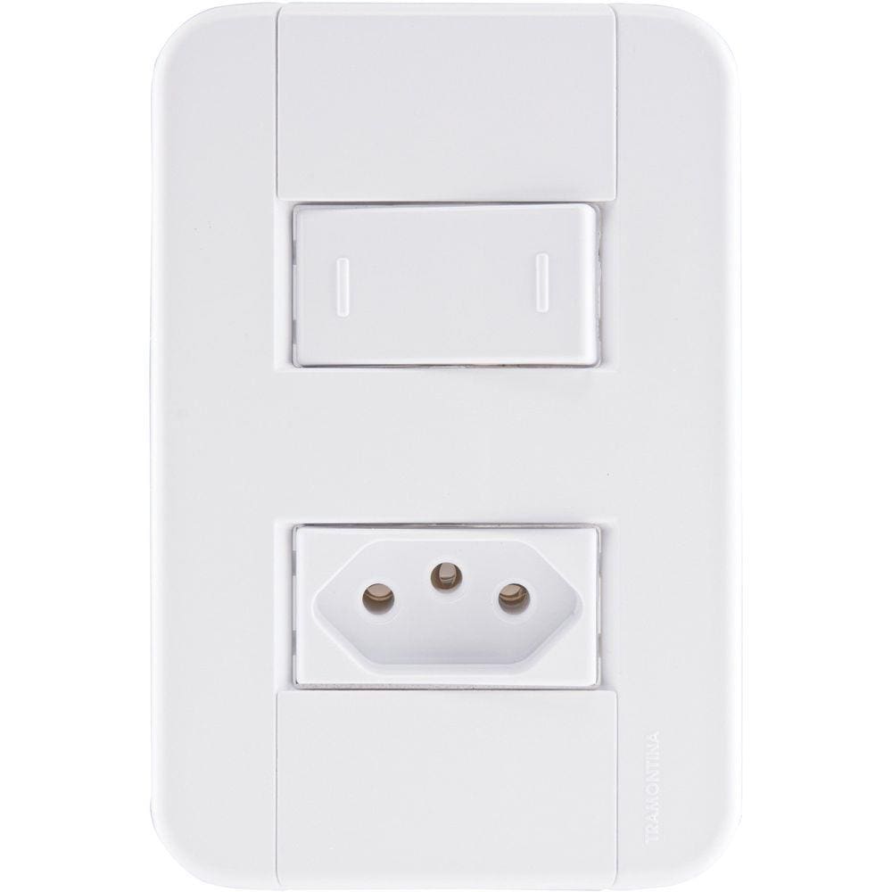 Conjunto 4x2 com 1 Interruptor 10 A 250 V e 1 Tomada 2P+T 10 A 250 V Tramontina Tablet Branco