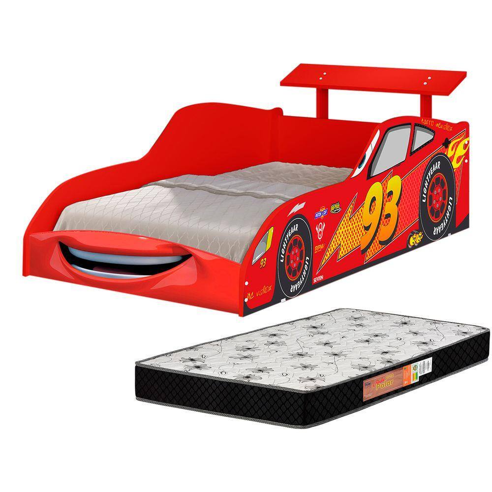 Cama Solteiro Carro Drift 88x188cm Com Colchão D20 - Vermelho / Vermelho -  Rpm Móveis