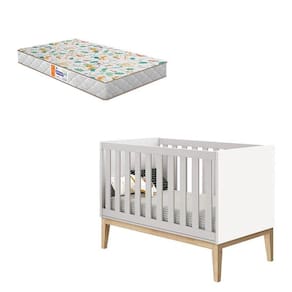 Berço Americano New Classic Branco com Pés Madeira Natural e Colchão Gazin - Reller