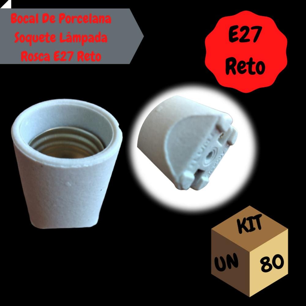 Kit 80 Soquetes De Porcelana Reto Para Lâmpada Base E27