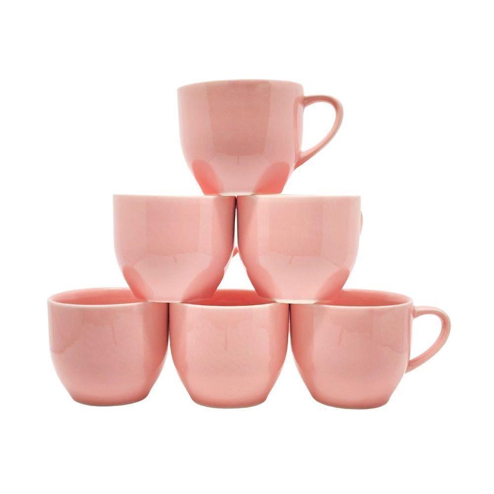 Jogo 6 Xicaras De Porcelana Para Café Chá 170ml Caixa Em Mdf Decorada  Várias Cores cor:Rosa