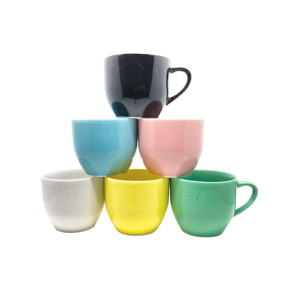 JOGO 6 XICARA CAFE CHA PORCELANA 170ML COM PIRES COLORIDA - MUNDO