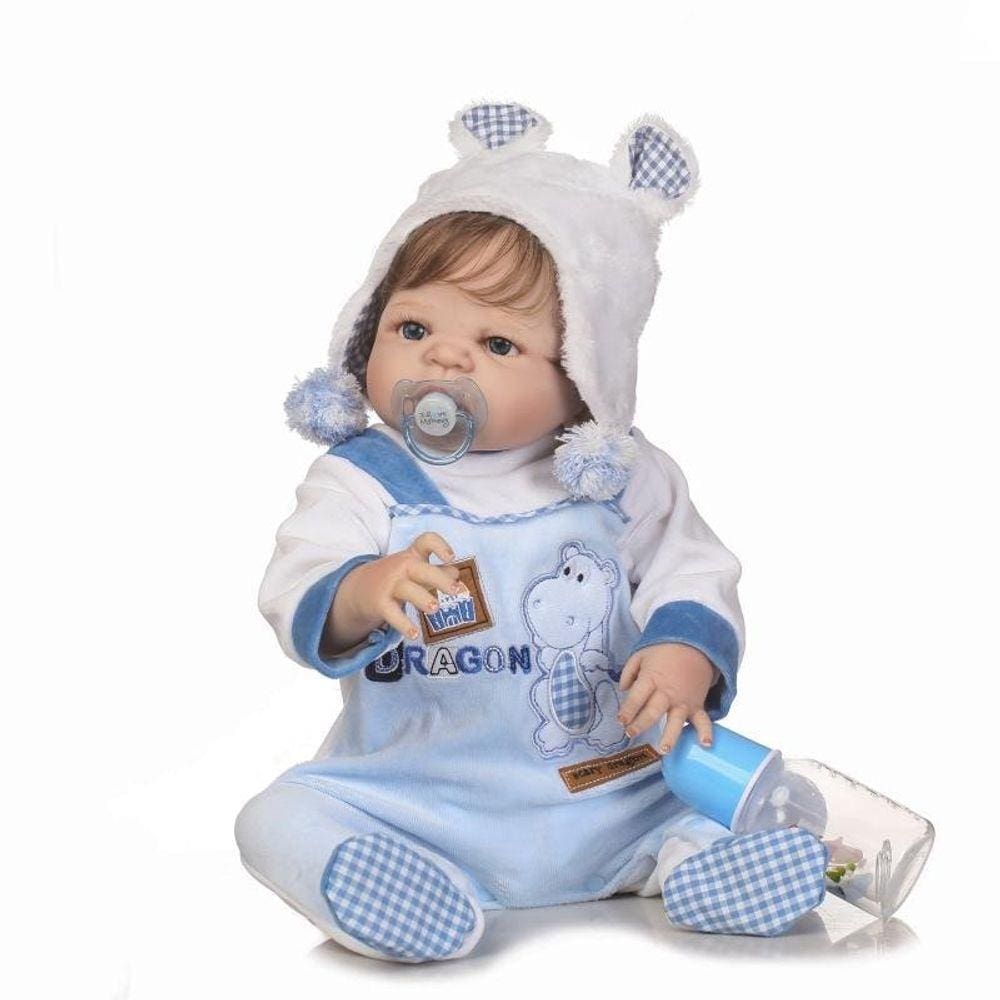 Bebe Reborn Menino 48cm Silicone e Tecido Realista Baby Fashion