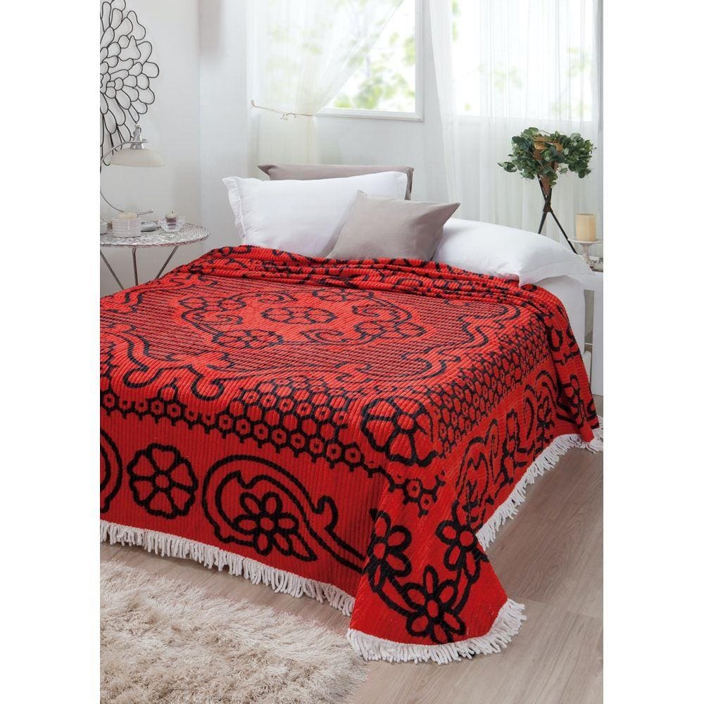 Colcha casal chenille jolitex 220x240 bruna vermelha