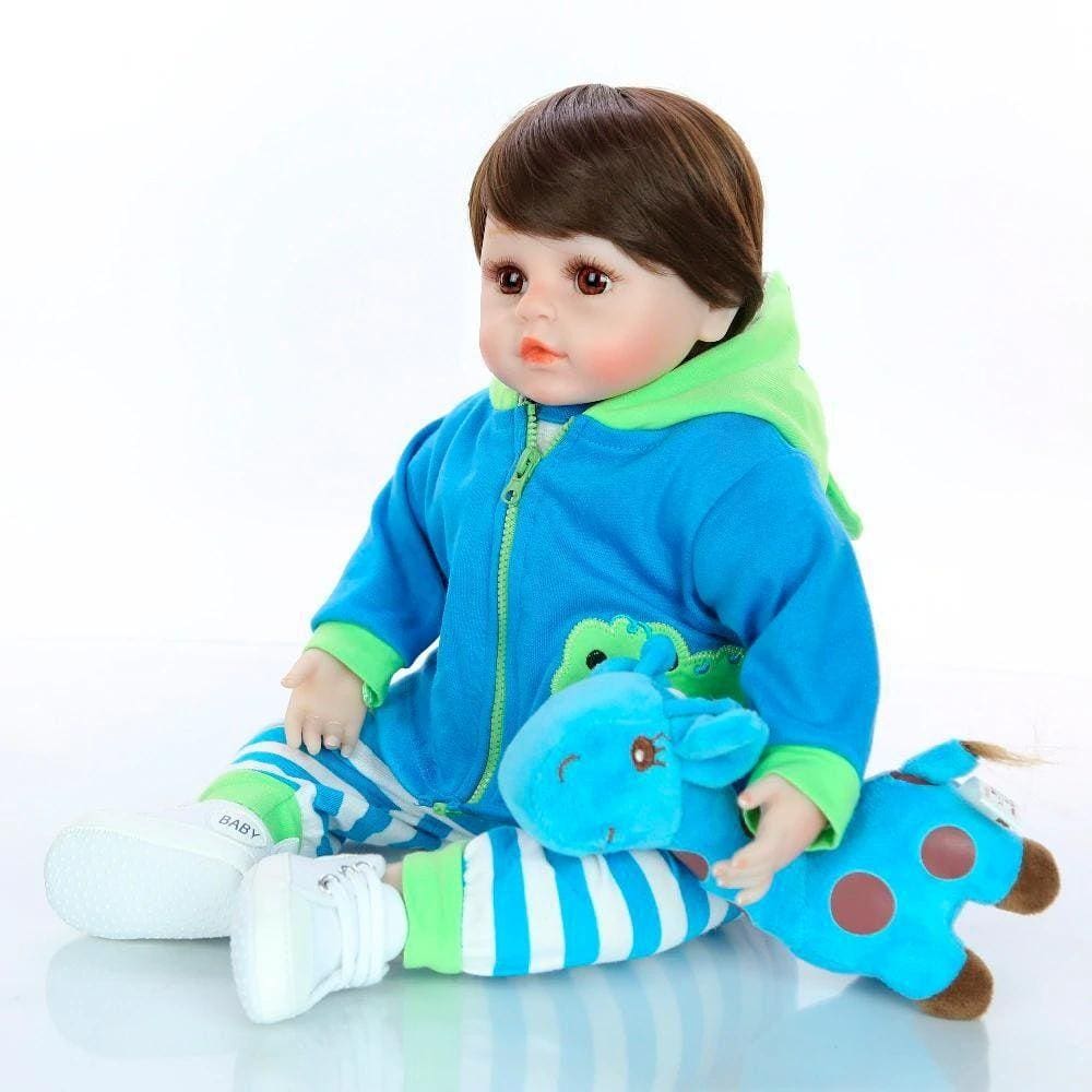 Bebê Boneca Reborn Roupa Panda Olhos Azuis 48cm