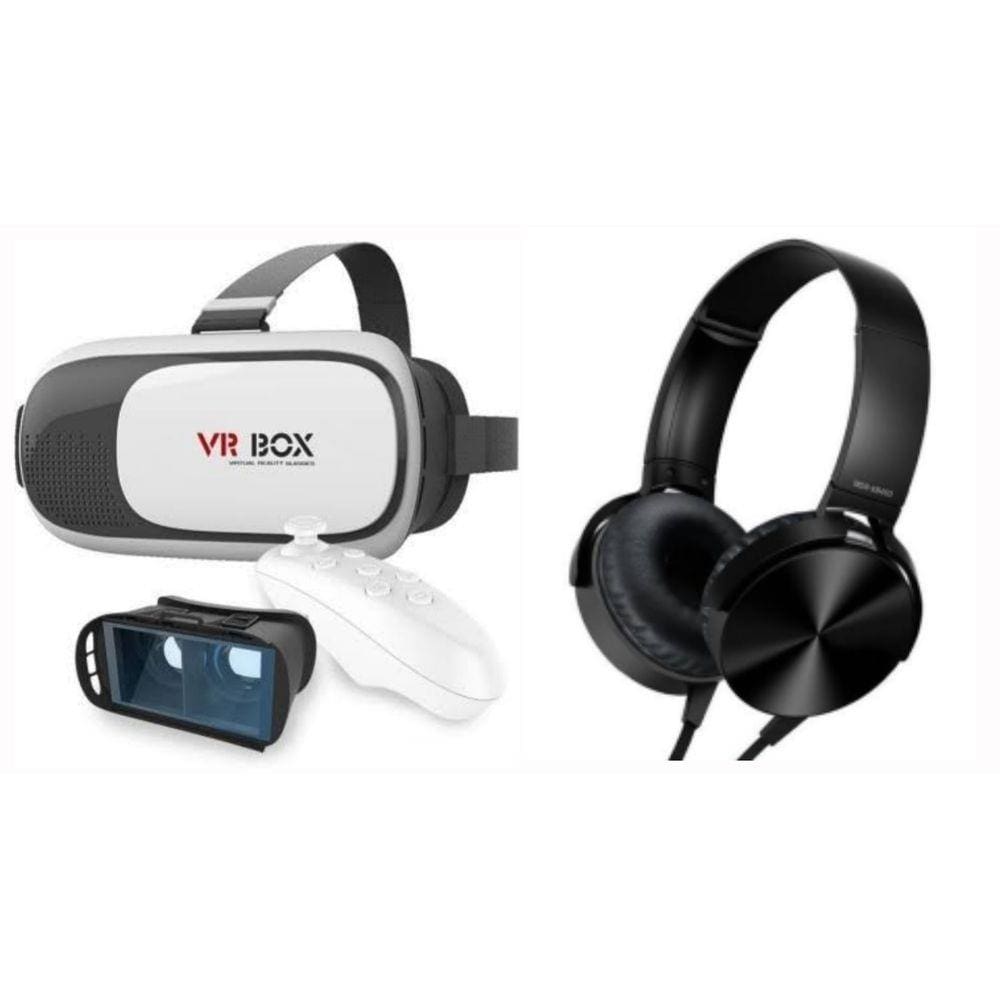 Kit VR Box 2.0 Óculos 3D Controle bluetooth Fone ouvido Mdr