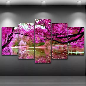Quadro Mosaico Paisagem Rosa 5 Peças 1,20x0,70cm
