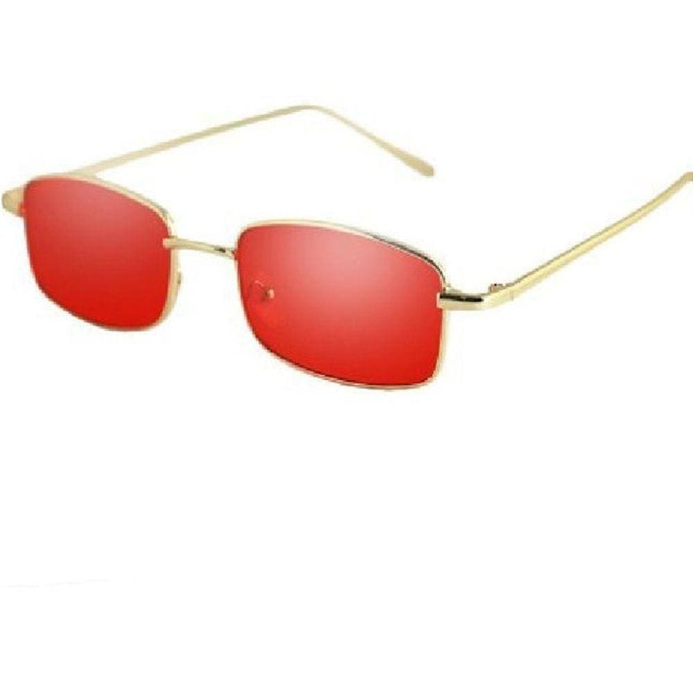 Óculos Sol Quadrado Pequeno Geek Retro Dourado Vermelho