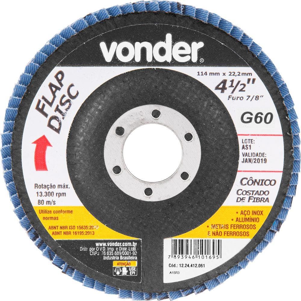 Flap Disco Conico 4.1/2” G60 (c.fibra) Vonder