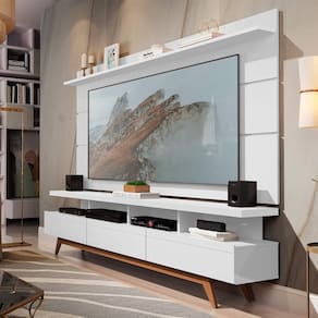Painel Com Rack Para Sala Vivare Wood 1.8 New Branco Acetinado Germai